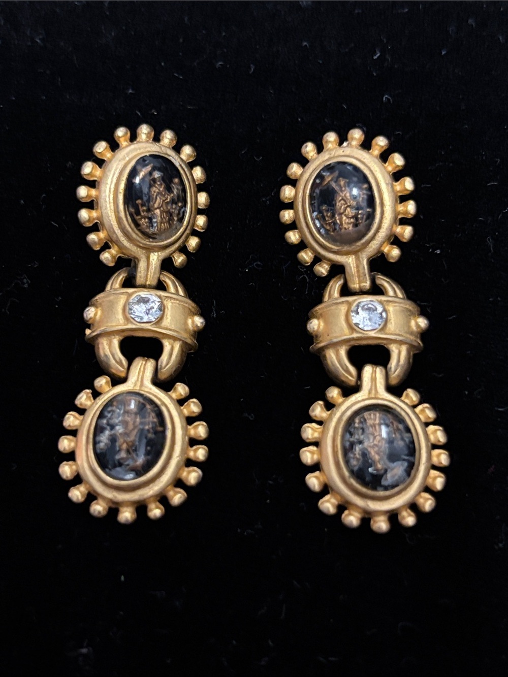 Gold-Tone Dangle Earrings with Siam Accents